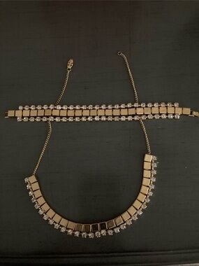 Gold-Tone Crystal Collar Necklace with Matching Bracelet